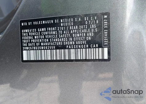 2019 Volkswagen Jetta z USA, uszkodzony, nr VIN 3VWC57BU2KM082558